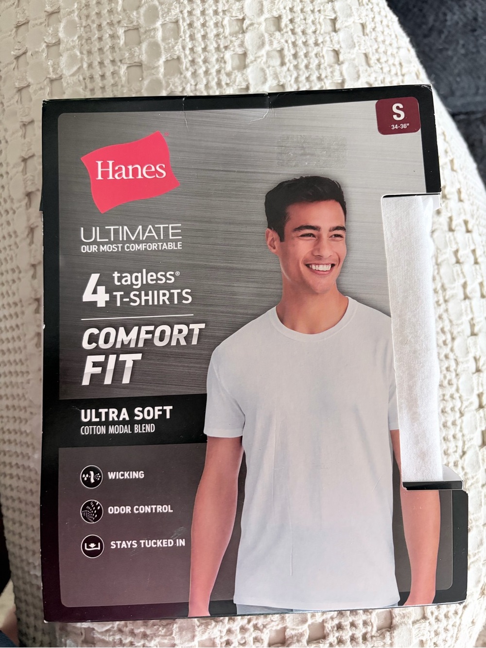 Hanes White Product Label – Modal/Cotton Blend